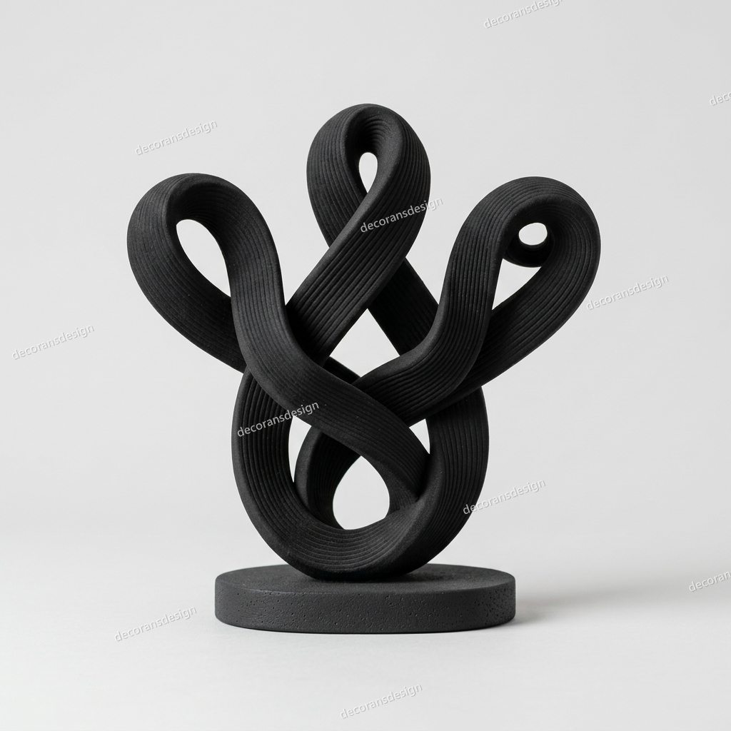 Black Infinity Knot Sculpture, design file, studio view