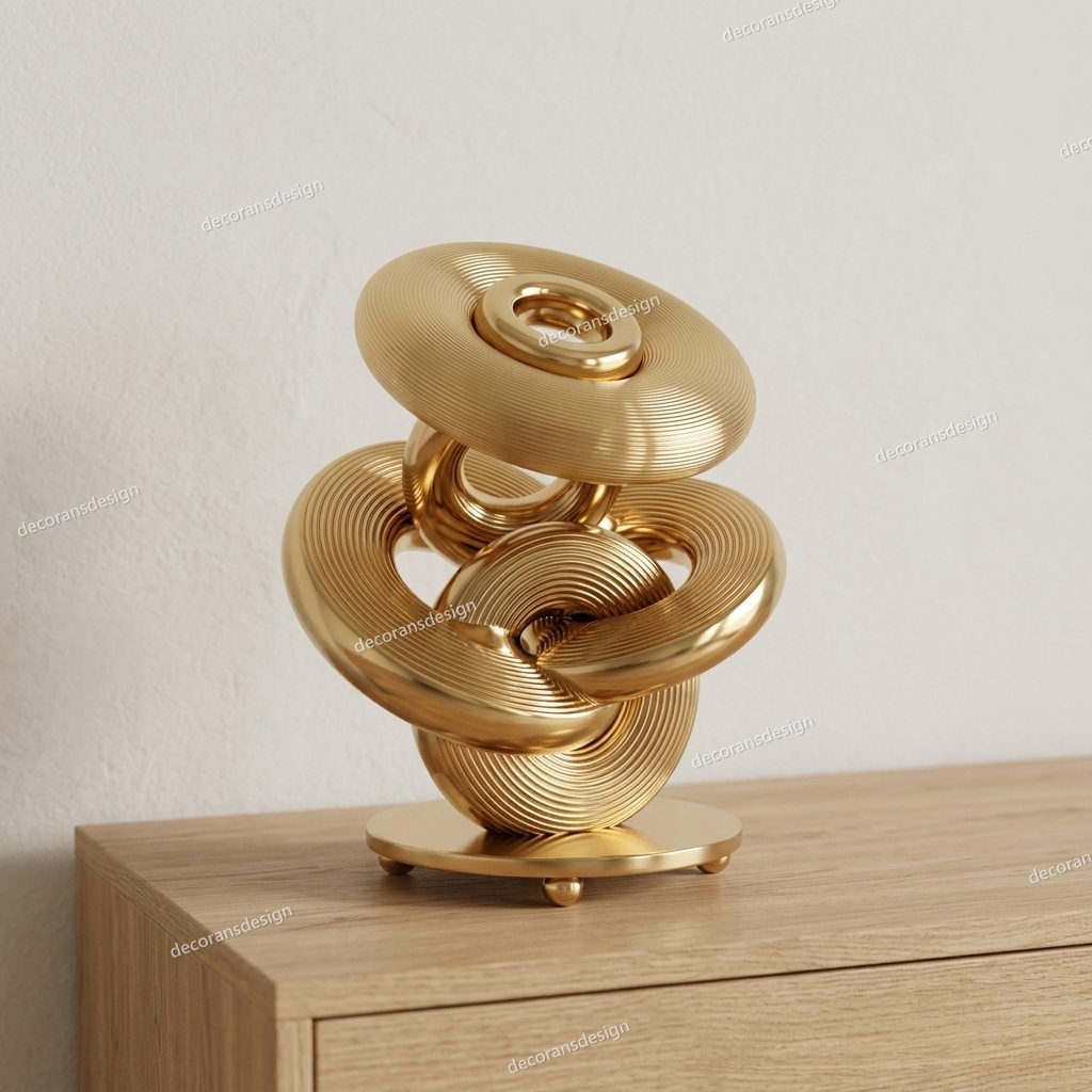 Interlocking gold ring curio styled in a room