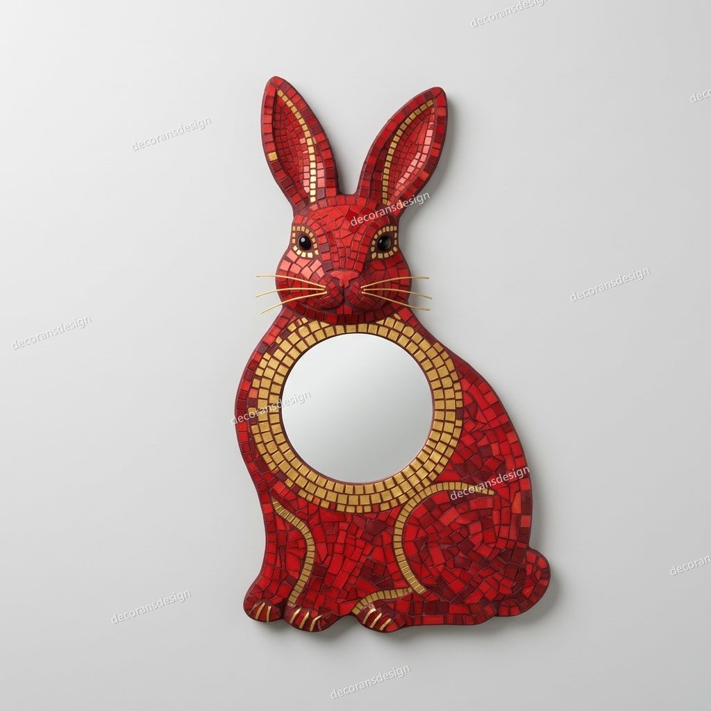 Red Mosaic Rabbit Wall Mirror, wall mirror design file, studio view