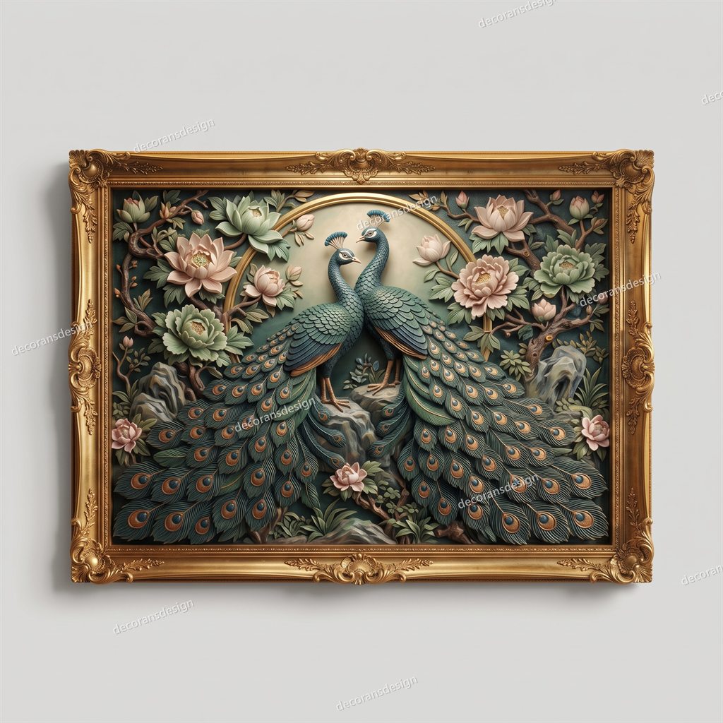 Twin Peacocks Floral Wall Relief, design file, studio view