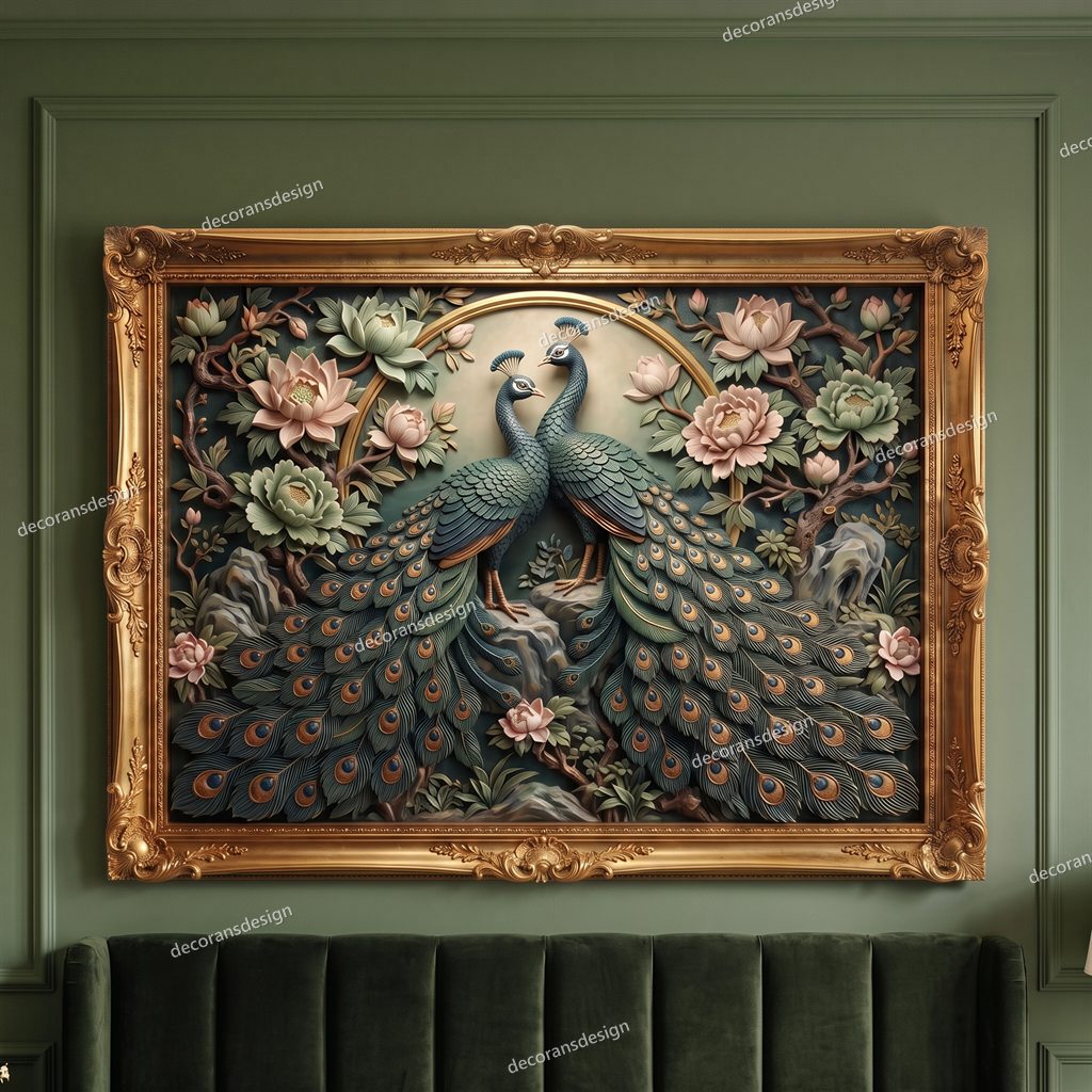 Twin peacocks floral wall relief
