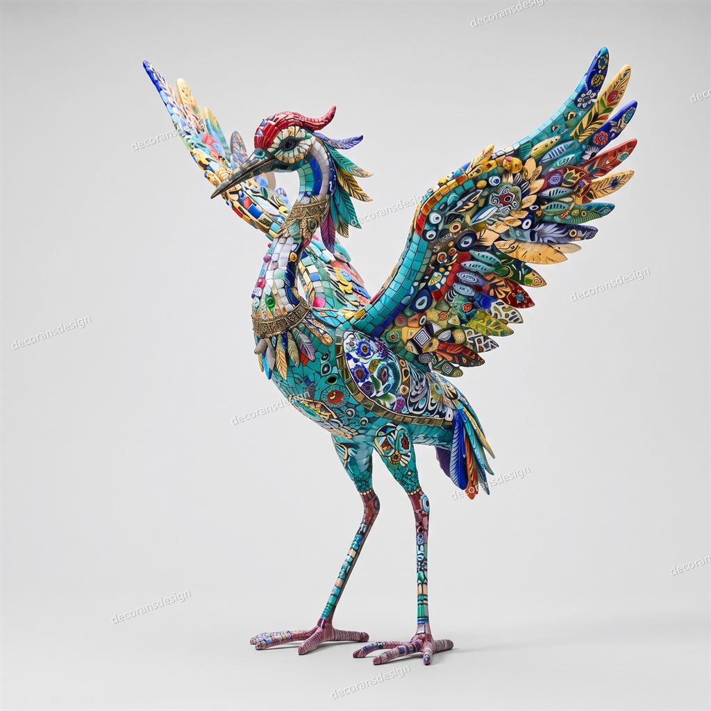 Mosaic Crane Figurine, figurine design file, studio view
